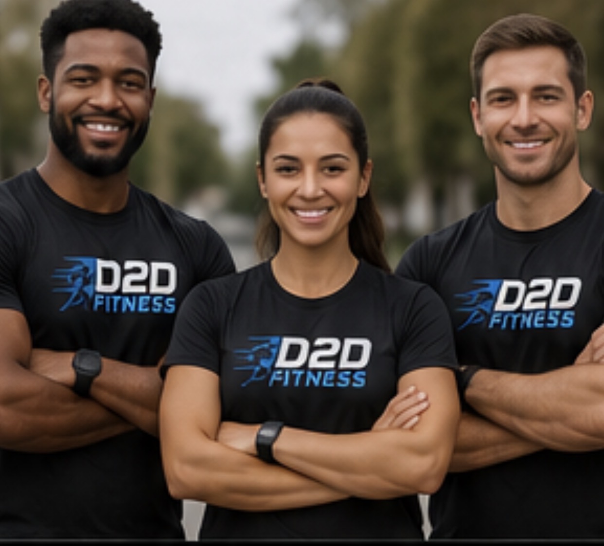 D2D Fitness training team wearing branded shirts