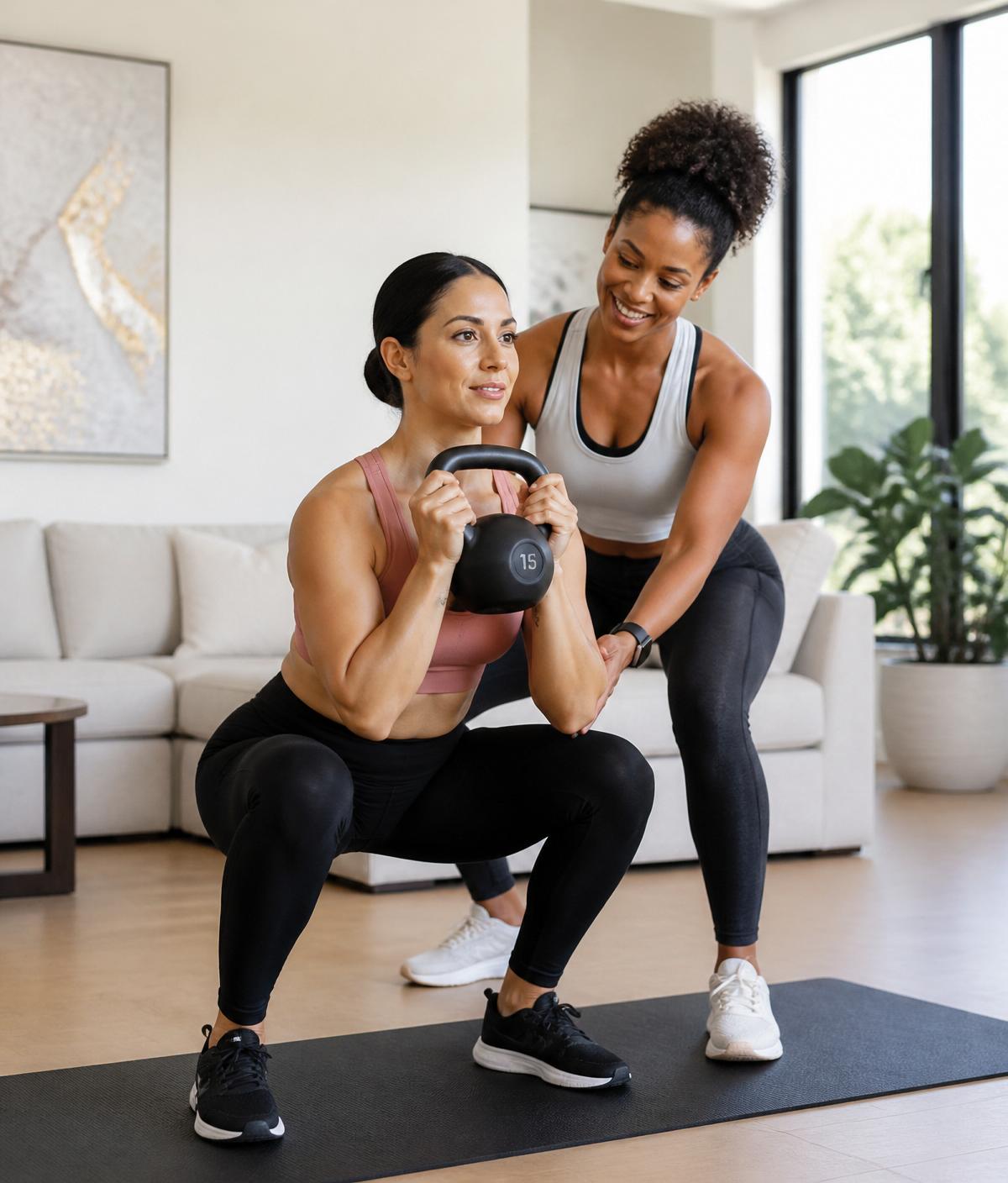 D2D Fitness female trainer coaching a client